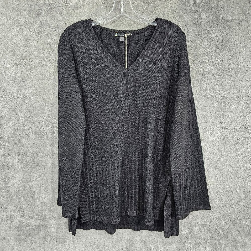 Smartwool Shadow Pine VNeck Rib Sweater M Charcoal Heather Heavy Knit Flare Slit